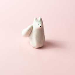 Handcrafted White Porcelain Snow Dog Figurine Desktop Decor - thumbnail 2