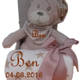 Baby Children's Teddy Set 3-Piece Blanket With Name - thumbnail 2