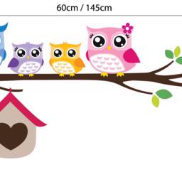 Owl Wall Decal Cute Full Colour Owls On A Branch Nursery Baby Room Sticker Kids - thumbnail 2