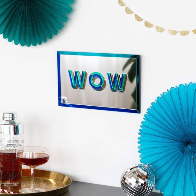 Retro Wow Mirror Wall Art Handmade Positive Home Decor - image 1