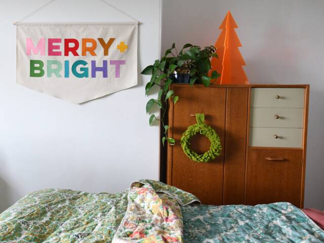 Merry & Bright Christmas Wall Banner Flag Holiday Decor