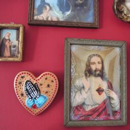 Praying Hands Day Of The Dead Art Sacred Heart Wall Hanging - Custom By Illustrated Ink Choose Your Own Colors - thumbnail 4