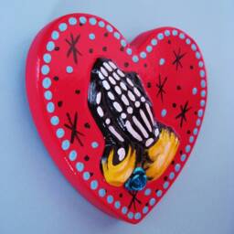 Praying Hands Day Of The Dead Art Sacred Heart Wall Hanging - Custom By Illustrated Ink Choose Your Own Colors - thumbnail 3