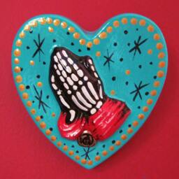 Praying Hands Day Of The Dead Art Sacred Heart Wall Hanging - Custom By Illustrated Ink Choose Your Own Colors - thumbnail 2
