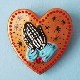 Praying Hands Day Of The Dead Art Sacred Heart Wall Hanging - Custom By Illustrated Ink Choose Your Own Colors - thumbnail 1