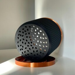 Ribbed Plant Pot With Drip Tray, Wood & Black Modern Indoor Planter - thumbnail 4