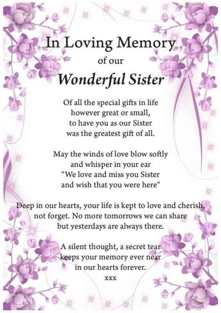 Sister in Loving Memory Print, Funeral Poem, Missing You, Bereavement, Heaven Grief Sister Heaven - image 1
