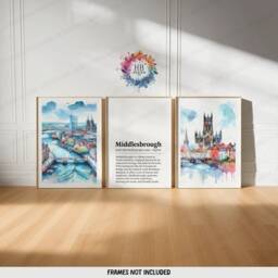 Middlesbrough Poster Prints - Set Of 3 Posters - England Travel Wall Art UK Home Decor Artwork Gifts Watercolour Painting Design - thumbnail 1