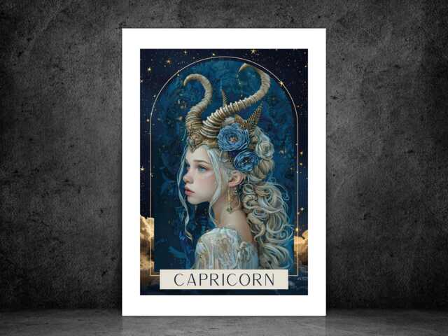 Capricorn Zodiac Tarot Print - Astrology Poster Celestial Wall Art Mystical Horoscope Gift Idea A5 A4 A3 Framed Or Unframed - image 1