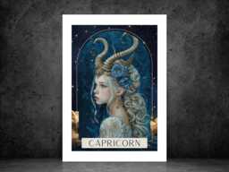 Capricorn Zodiac Tarot Print - Astrology Poster Celestial Wall Art Mystical Horoscope Gift Idea A5 A4 A3 Framed Or Unframed - thumbnail 1
