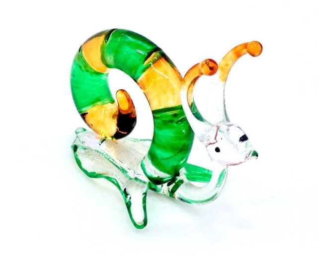 Hand Blown Glass Miniature Snail Little Animal Green Orange Mini Figurine Statue Tiny Decoration Collectible Small Craft Painted Figure Deco - image 1