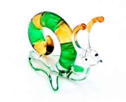 Hand Blown Glass Miniature Snail Little Animal Green Orange Mini Figurine Statue Tiny Decoration Collectible Small Craft Painted Figure Deco