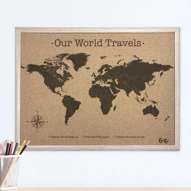 World Push Pin Map Cork Board, Travel Wall Decor For Apartment, Dorm & Home - image 1