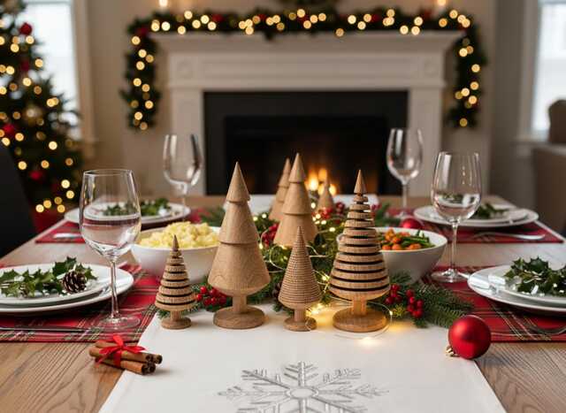 Handmade Wooden Christmas Tree Set Scandi Style Table Decor - image 1