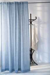 Blue Linen Curtain Panel Semi Sheer Rod Pocket, Living Room Decor