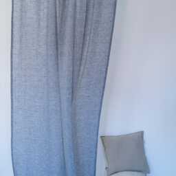 Blue Linen Curtain Panel Semi Sheer Rod Pocket, Living Room Decor - thumbnail 2