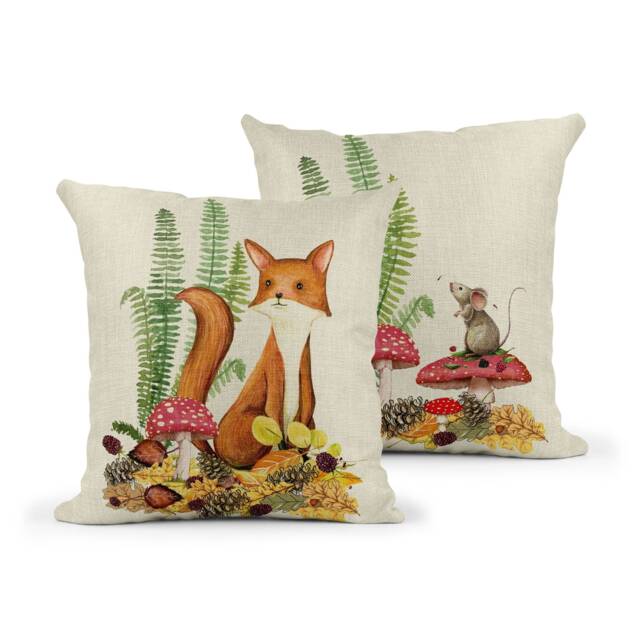 Fox & Mouse Cushion Whimsical Woodland Throw Pillow - image 1