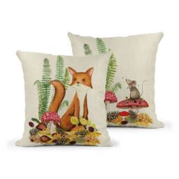 Fox & Mouse Cushion Whimsical Woodland Throw Pillow - thumbnail 1
