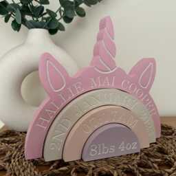 Personalised Unicorn Rainbow Engraved Birth Detail Rainbow, Nursery Decor - thumbnail 2
