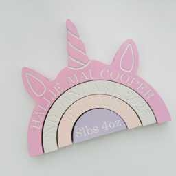Personalised Unicorn Rainbow Engraved Birth Detail Rainbow, Nursery Decor - thumbnail 3