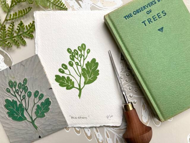 Hawthorn Original Mini Linocut Print - Botanical Art Nature Lino Print - image 1