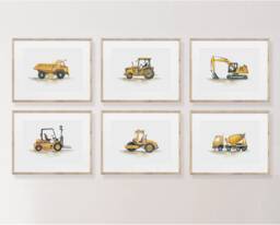 Construction Vehicle Prints, Blue Boy Nursery Decor, Trucks, Car Prints Boys Room, Wall Art - thumbnail 1