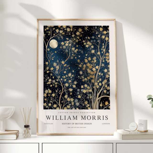 William Morris Print, Art, Exhibition Poster, Celestial Artwork, Moon Space Night Sky Print, William - image 1