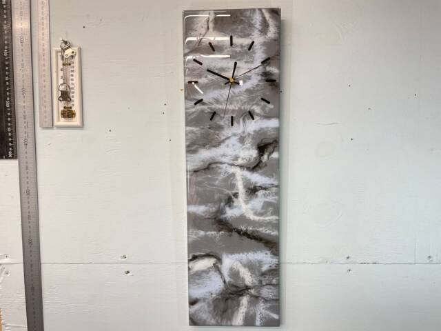 Narrow Grey Black White & Pale Blue Abstract Resin Wall Clock, Long Modern Unusual Home Decor, Luxury Clocks - image 1