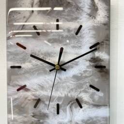 Narrow Grey Black White & Pale Blue Abstract Resin Wall Clock, Long Modern Unusual Home Decor, Luxury Clocks - thumbnail 3