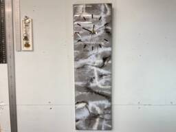 Narrow Grey Black White & Pale Blue Abstract Resin Wall Clock, Long Modern Unusual Home Decor, Luxury Clocks - thumbnail 1