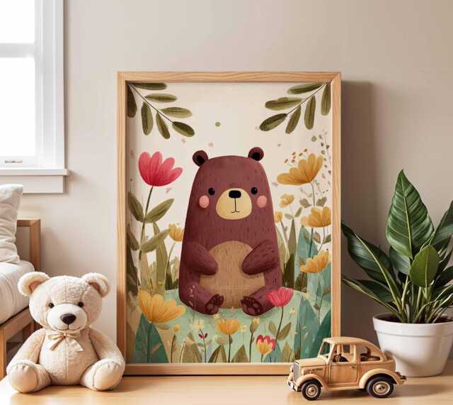 Bear Nursery Poster, Woodland Animal Wall Art, Baby Room Print, Forest Kids Decor, Cute Illustration For - image 1