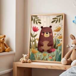 Bear Nursery Poster, Woodland Animal Wall Art, Baby Room Print, Forest Kids Decor, Cute Illustration For - thumbnail 3