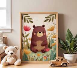 Bear Nursery Poster, Woodland Animal Wall Art, Baby Room Print, Forest Kids Decor, Cute Illustration For - thumbnail 1