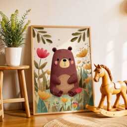 Bear Nursery Poster, Woodland Animal Wall Art, Baby Room Print, Forest Kids Decor, Cute Illustration For - thumbnail 2
