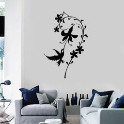 Wall Vinyl Decal Floral Ornament Colibri Bird Hummingbird Flower Modern Romantic Abstract Home Art Decor - #1234Di - thumbnail 2