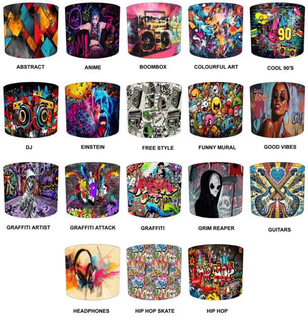 Graffiti Street Art Drum Lampshades For Ceiling Light Shades Pendants Or Bedside, Table Lamp Bases - image 1