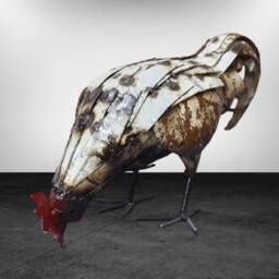 Handcrafted Recycled Metal Chunky White Cockerel Garden Sculpture, Decor. Game Bird. Lovers Gift. Statue - thumbnail 2