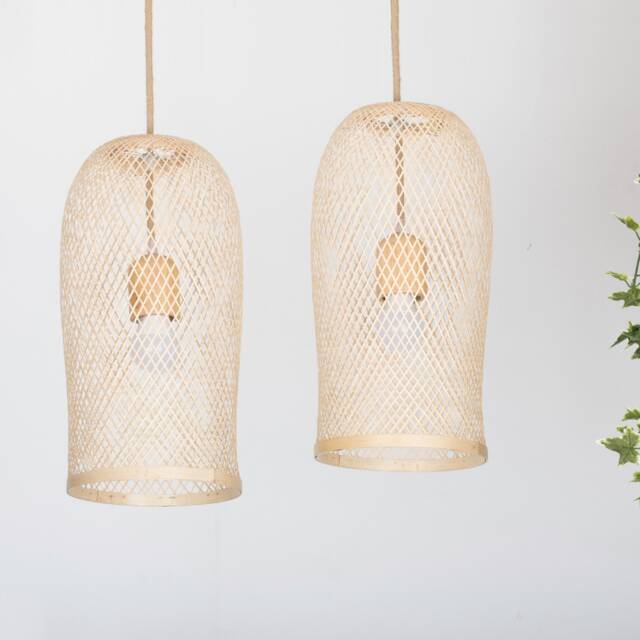 Handmade Woven Bamboo Pendant Lamp - Rustic Thai Fishing Trap - image 1