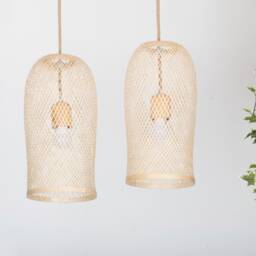 Handmade Woven Bamboo Pendant Lamp - Rustic Thai Fishing Trap - thumbnail 1