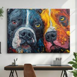 Pitbulls Abstract Oil Painting Paint Splash Effect Framed Canvas Art Poster Print, Wall Home Kitchen Room Decor Dog Gift Ideas - thumbnail 1