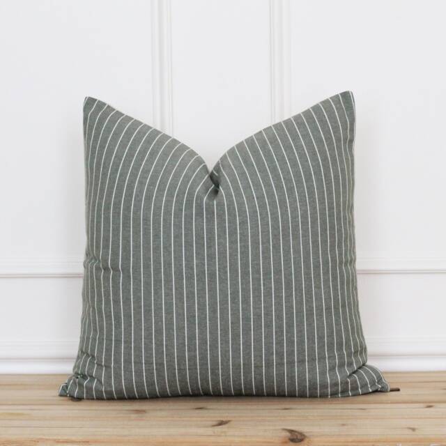 Green Stripe Pillow Cover - Pin -Green & White Throw 20x20 22x22 Custom Size Accent Pillows Grady - image 1