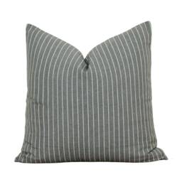 Green Stripe Pillow Cover - Pin -Green & White Throw 20x20 22x22 Custom Size Accent Pillows Grady - thumbnail 2
