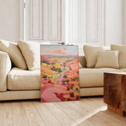 Warm Colours Riverside Landscape Print, Abstract Digital Painting, Pastel Wall Art, Contemporary Canvas, Retro Decor, Dorm Room Decor - thumbnail 3