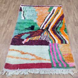 Handmade Boujad Wool Rug - Multicolored Moroccan Berber Carpet - thumbnail 4