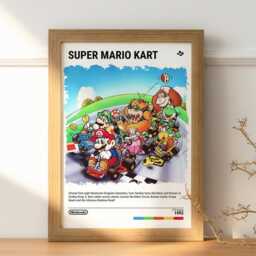 Super Mario Kart - 1992 Snes Poster - Video Game Art Print Gaming Gift A5-A4-A3-A2-A1 Unframed Canvas For Frame Or Hanger - thumbnail 2