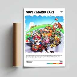 Super Mario Kart - 1992 Snes Poster - Video Game Art Print Gaming Gift A5-A4-A3-A2-A1 Unframed Canvas For Frame Or Hanger - thumbnail 3
