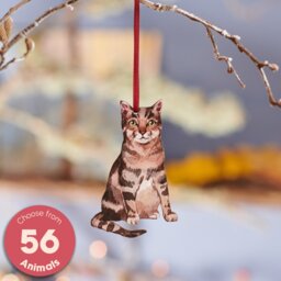 Watercolour Style Wooden Tabby Cat Hanging Decoration - Handcrafted Christmas For Stylish Home D??cor, Unique Gift Idea