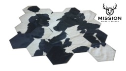 Cowhide Patchwork Rug. Hexagon Design Black Brown White Amazing. 7.1 X 5.6 Ft