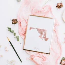 Maryland Map Pink & Gold Wall Art Print - Usa Us State United States Of America - thumbnail 3