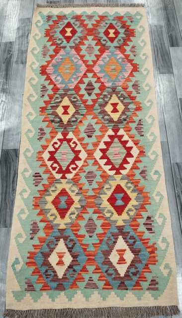 Multicolour Runner Rug, Handmade Artisan Afghan Turkish Scandinavian Navajo Bohemian Flatweave Wool Kilim 197x83 cm - image 1